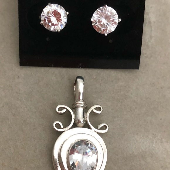 Genuine 925 Sterling Silver & CZ Pendant & Earrings Set - Picture 3 of 6